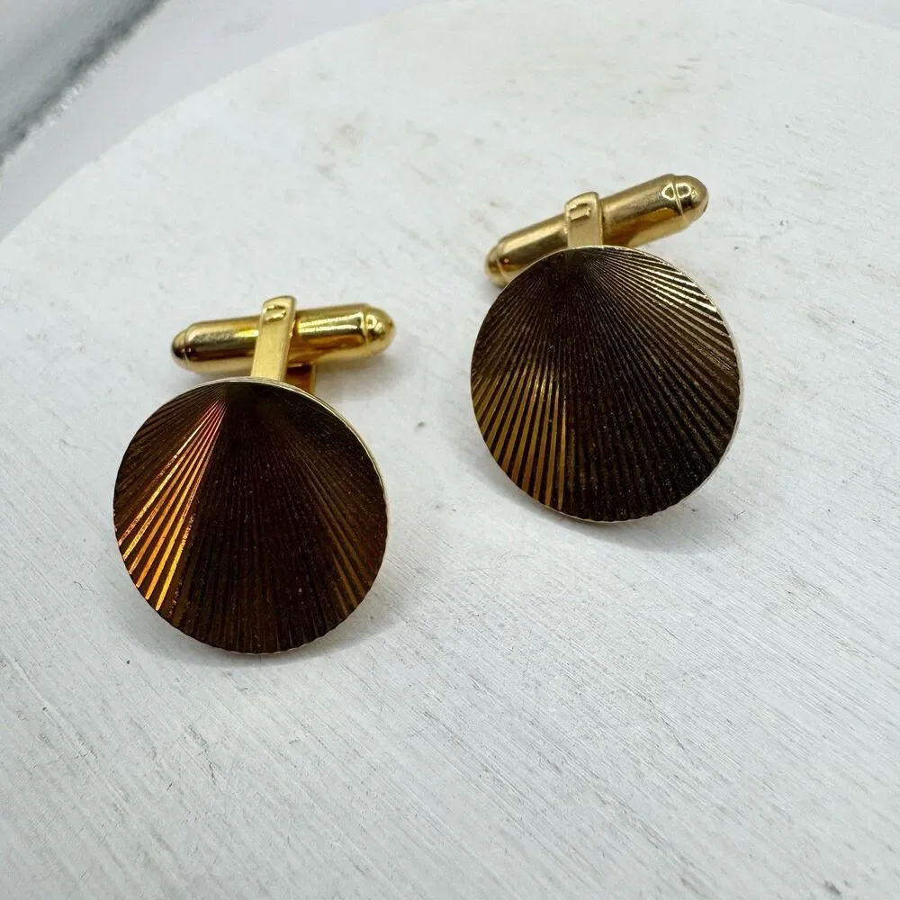 Hayward Vtg MCM Cufflinks Round Gold Tone Starburst Textured Menswear Wedding